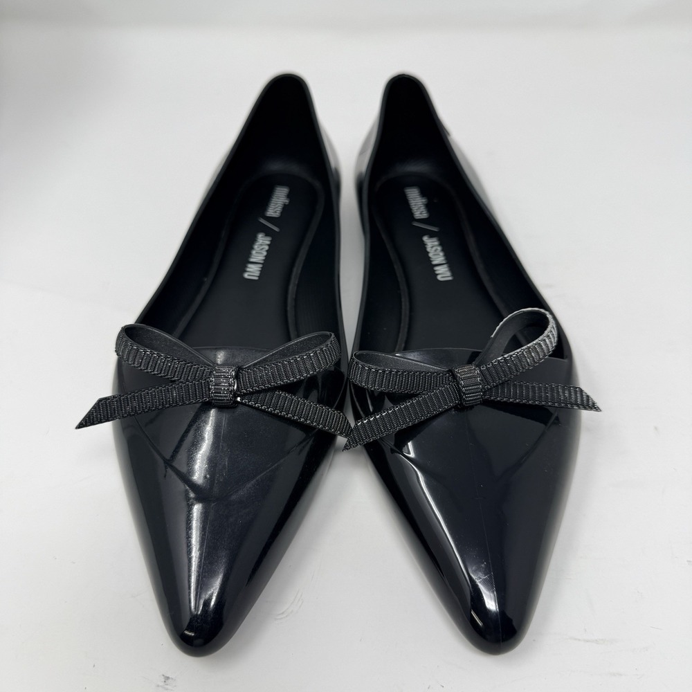 Melissa x Jason Wu Womens 7 Black Pointed Toe Bow Jelly Ballet Flats Brazil